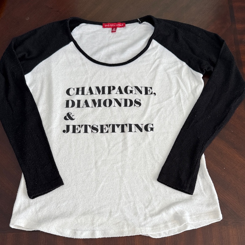 Saks Fifth Avenue Black and White Jetsetting Sweater